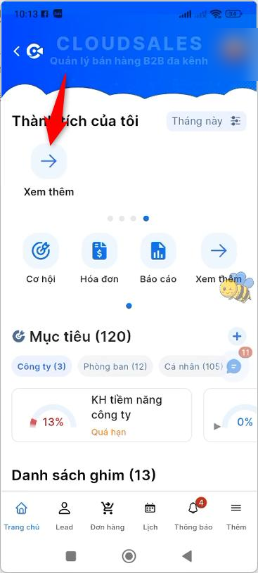 Nhấn biểu tượng Xem thêm ở cuối mục Thành tích của tôi
