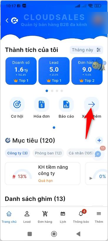 Nhấn biểu tượng mũi tên tại mục Truy cập nhanh