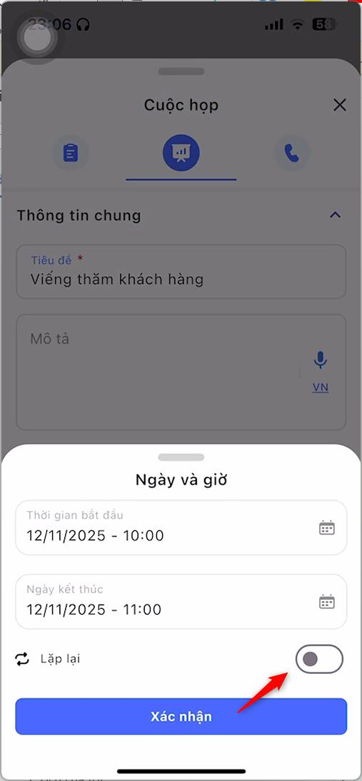 Màn hình Ngày và giờ với công tắc Lặp lại