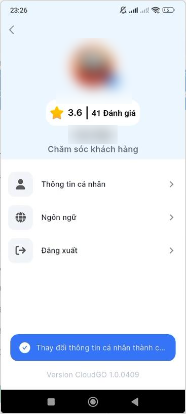 Thông báo thay đổi thông tin cá nhân thành công