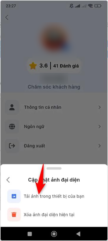 Chọn Tải ảnh trong thiết bị của bạn tại menu Cập nhật ảnh đại diện