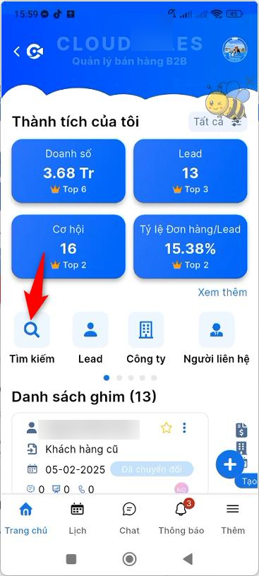 Nhấn vào ô Tìm kiếm tại màn hình Trang chủ
