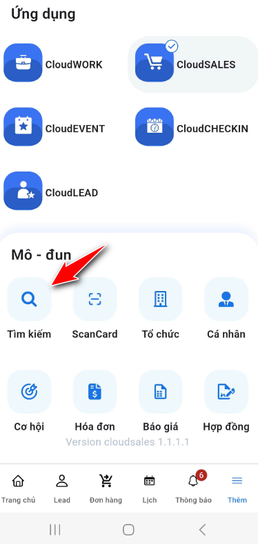 Chọn Tìm kiếm trong menu Thêm