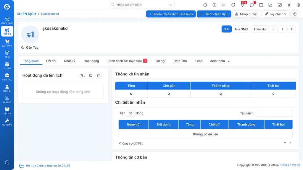 Tab Tổng quan chiến dịch với khối