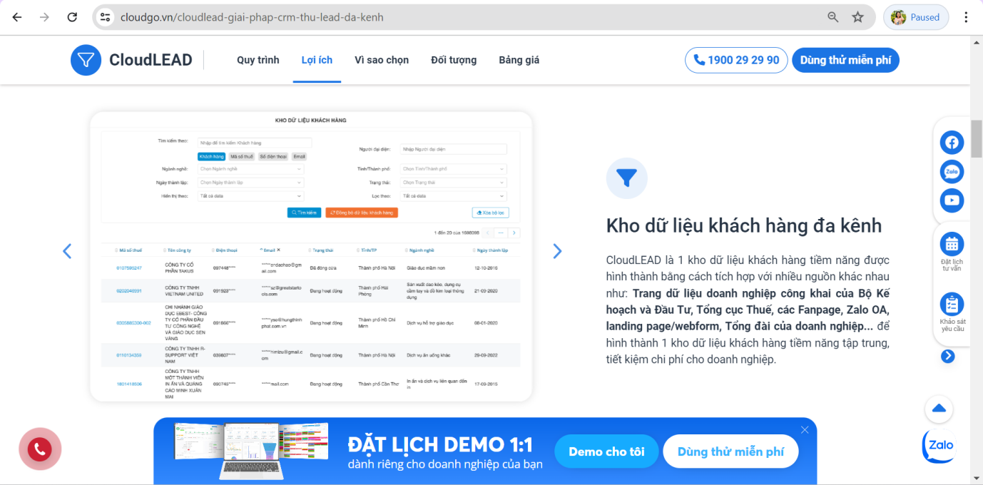 Ví dụ minh hoạ một trang Landing Page của CloudGO